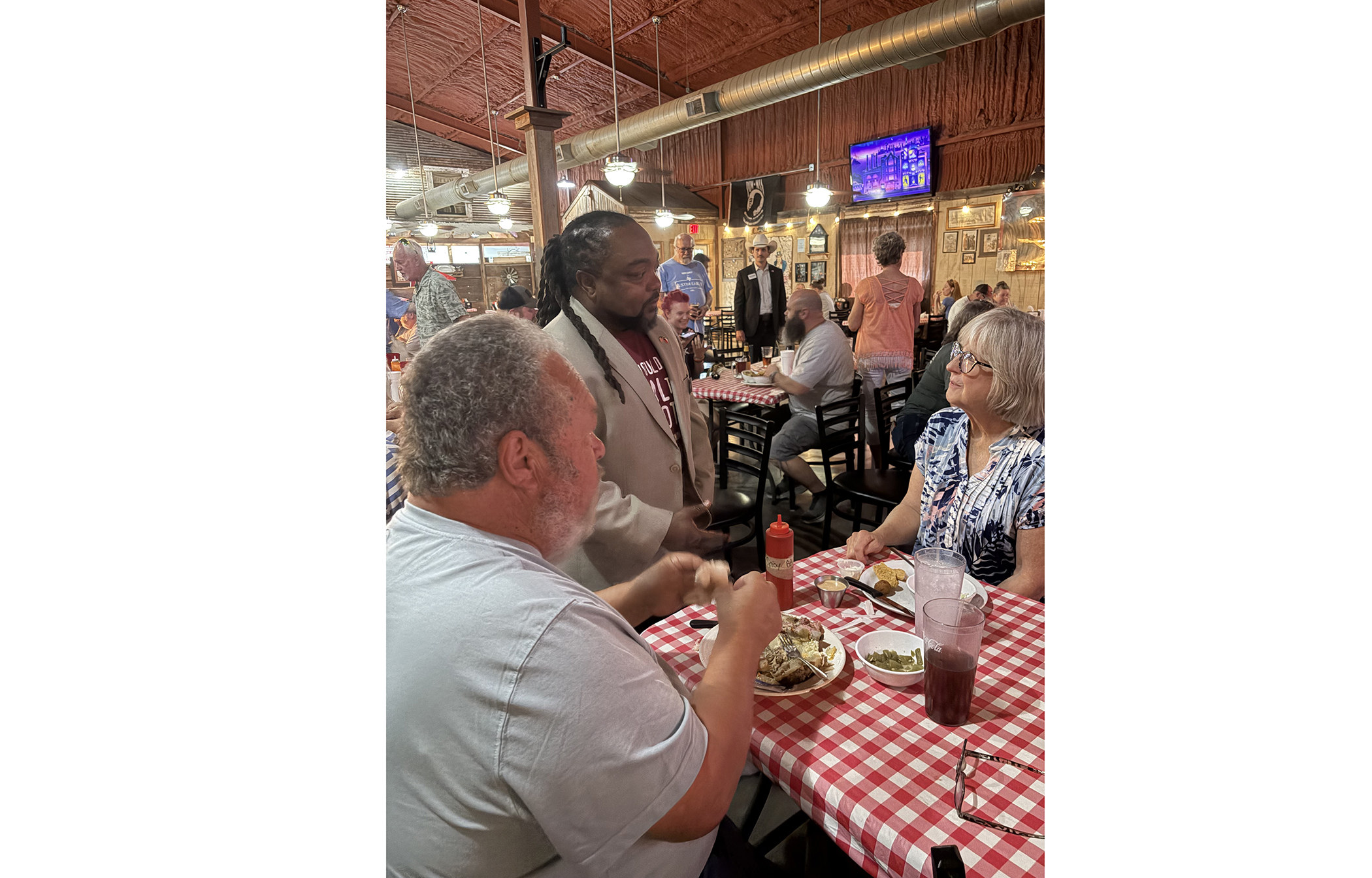 Coryell County Democrats met with Clayton Tucker (candidate for Texas Ag. Commissioner) and Justin Early (candidate for U.S. HR, TX Congressional Dist. 31) at Bare Bones Barbecue.