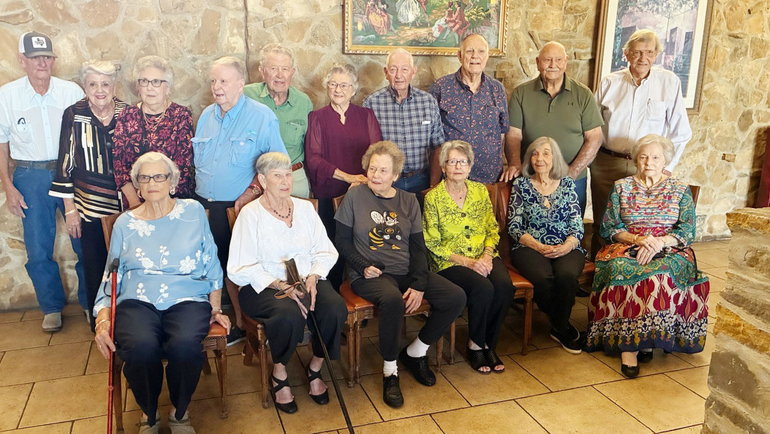 First Row L to R: Nita (Sheridan) Baize, Jane (Sadler) Jones, Ann (Lengefeld) Babb, Beth (Burt) Haines, Marva (McCutchen) McCarver, Charlene (Trewitt) Tapman Second Row L to R: Eldon (Sonny) Moseley, Catherine (Brown) Taylor, Rita (Henson) Sherwood, Leslie Davis, Don Russell, Sue (Keener) Burdett, Jerry Barton, Noel McLaughlin, Bill Long, Wade Sadler Courtesy photo