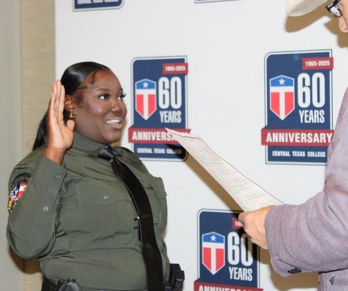 Teresa N. Rivers raises her right hand as she is officially sworn into the Coryell County Sheriff’s Office following her graduation from the Central Texas College Police Academy Basic Peace Officer Course, Alpha Class of 2026.