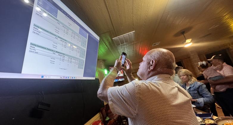Rob. Erwin uses his phone to take a picture of election results on the big screen displayed at an election night watch party. GATESVILLE MESSENGER/LYNETTE SOWELL-STEVENS