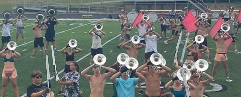 The Madison Scouts Drum and Bugle Corps, visiting from Wisconsin, practice at McKamie Stadium. GATESVILLE MESSENGER/David Scott