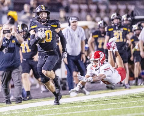 Grady Keeton eludes a diving Glen Rose defender on his way to the endzone during the Hornets win, last week at home. For coverage of the Gatesville and China Springs contest see the Friday Night Lite publication The Gatesville Messenger | David Morris