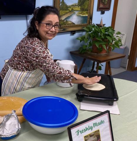Photo caption: Alvia Lind demonstrating how to make homemade tortillas during the Spurfest event at the Coryell Museum and Historical Center. Gatesville Messenger | David Scott