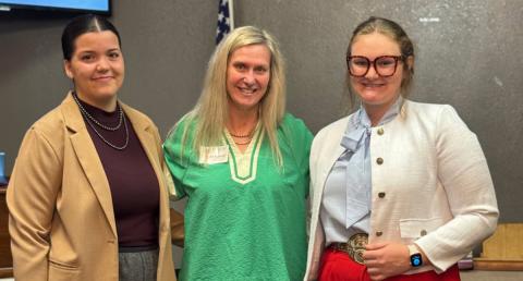 Graduated senior Luoretta Roehrig, 4-H Coordinator Becky Coward and graduated senior Kinsley McPherson pose during the Exchange Club meeting on Thursday, May 28. Courtesy photo