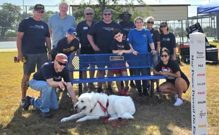 Members of the Killeen Rotary Club pose with Gatesville ISD Superintendent Dr. Barrett Pollard after installing a Peace Pole on campus grounds on Saturday, Aug. 15. Courtesy photo
