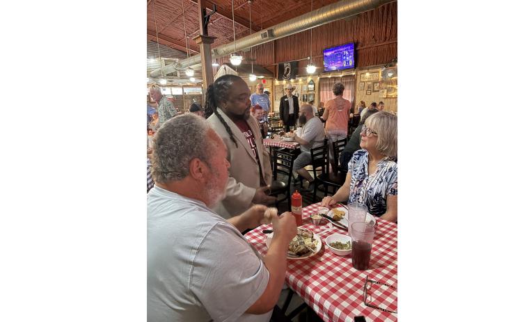 Coryell County Democrats met with Clayton Tucker (candidate for Texas Ag. Commissioner) and Justin Early (candidate for U.S. HR, TX Congressional Dist. 31) at Bare Bones Barbecue.