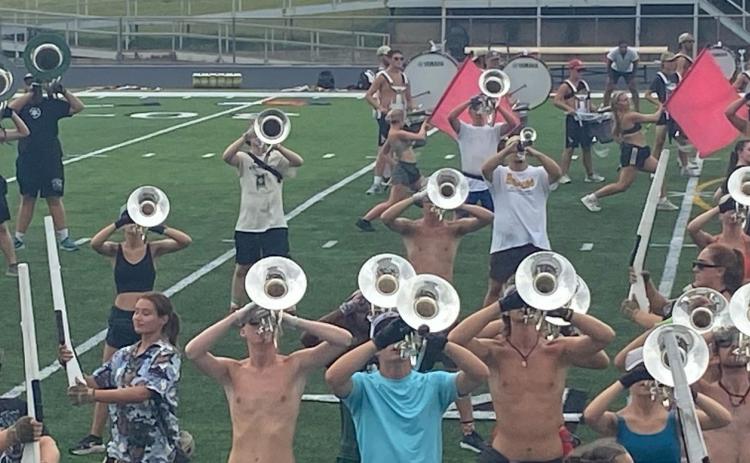 The Madison Scouts Drum and Bugle Corps, visiting from Wisconsin, practice at McKamie Stadium. GATESVILLE MESSENGER/David Scott