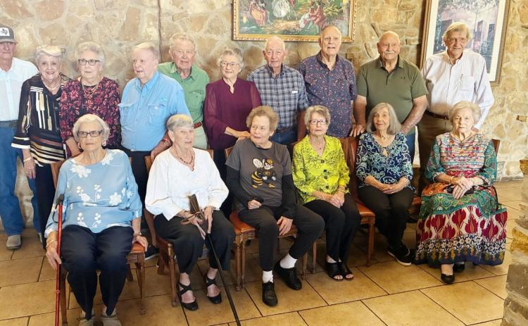 First Row L to R: Nita (Sheridan) Baize, Jane (Sadler) Jones, Ann (Lengefeld) Babb, Beth (Burt) Haines, Marva (McCutchen) McCarver, Charlene (Trewitt) Tapman Second Row L to R: Eldon (Sonny) Moseley, Catherine (Brown) Taylor, Rita (Henson) Sherwood, Leslie Davis, Don Russell, Sue (Keener) Burdett, Jerry Barton, Noel McLaughlin, Bill Long, Wade Sadler Courtesy photo