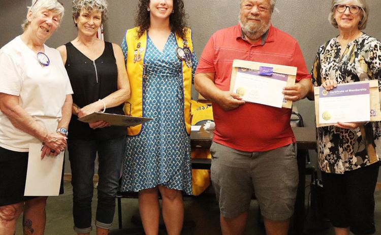 The Gatesville Lions Club inducted three new members to their club during their Wednesday, Aug. 5, meeting. From left to right: current member Linda Klontz, new member Cheryl Pittman, Lions Club president Shawnee Miller, and new members Tom and Mary Anne Leib pose after the new members took the Lions Club oath. The Gatesville Messenger/Ally Hinkle