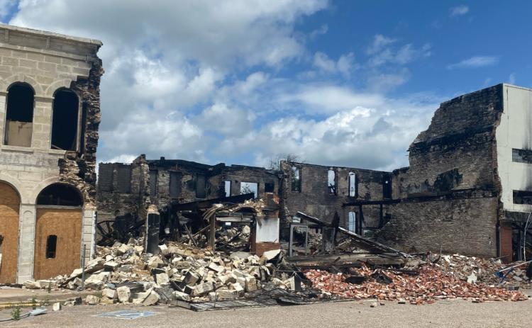 The demolition on the burned-out buildings on the courthouse square will begin soon. THE GATESVILLE MESSENGER/David Scott